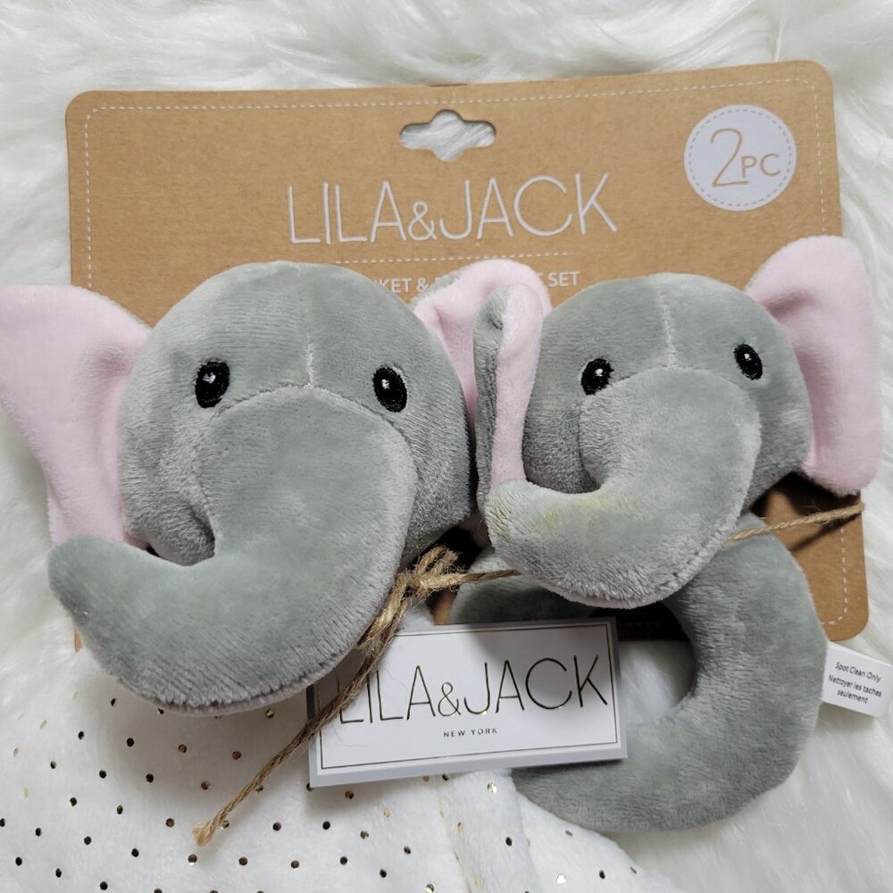 Elephant Themed Lovey, Rattle, & Receiving Blanket Set - Picture 5 of 8